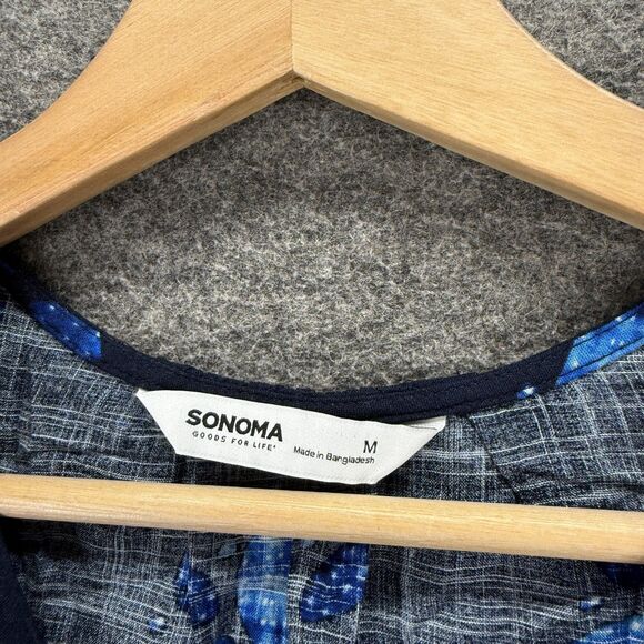 New Sonoma Blouse Women M Medium Blue Floral V-Neck Sleeveless Wide Strap Rayon - Picture 3 of 9